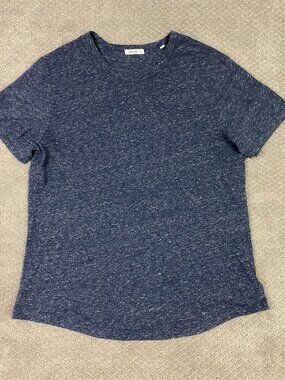 Buck Mason Shirt Mens XL Blue Heather Slub Curved Hem T Tee Stretch Short Sleeve